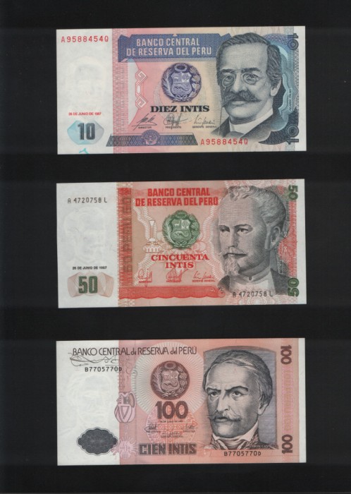 Set Peru 10+50+100+500+1000+5000 intis 1987-88