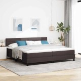 Cumpara ieftin Pat cu arcuri cu headboard Maro inchis 200 x 200 cm tesatura