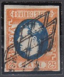 ROMANIA 1869 LP 28 REGELE CAROL I CU FAVORITI 25 BANI STAMPILA DUBLU GRATAR