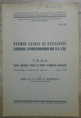 Studiu clinic si statistic asupra amiotrophilor la cal/ 1936 foto