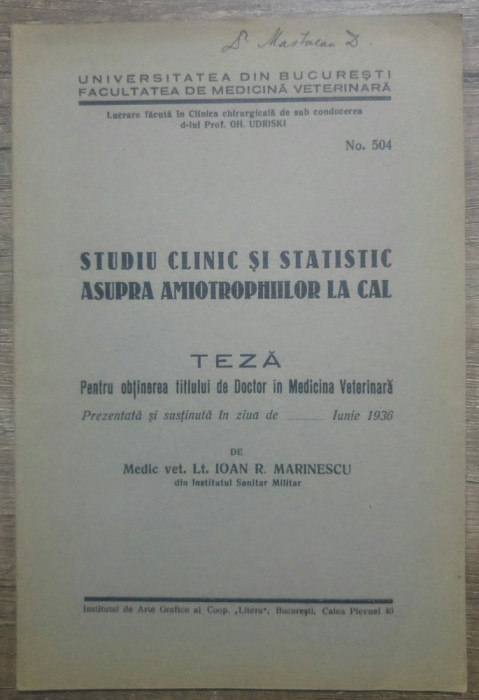 Studiu clinic si statistic asupra amiotrophilor la cal/ 1936