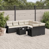 Cumpara ieftin Set mobilier de grădină cu perne, 9 piese, negru, poliratan