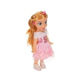 Papusa blonda cu rochita Roz, 28 cm, ATU-089466, Plastic, Oem