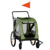 PawHut Cărucior pentru C&acirc;ini 2 &icirc;n 1, Căruț pentru C&acirc;ini la Bicicletă, pliabil, rezistent la intemperii, pentru c&acirc;ini de p&acirc;nă la 20 kg, Verde | Aosom R