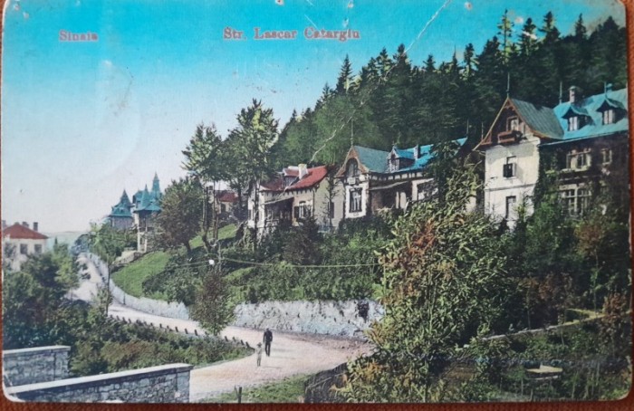 Carte postala, Sinaia, strada Lasca Catargiu, perioada interbelica