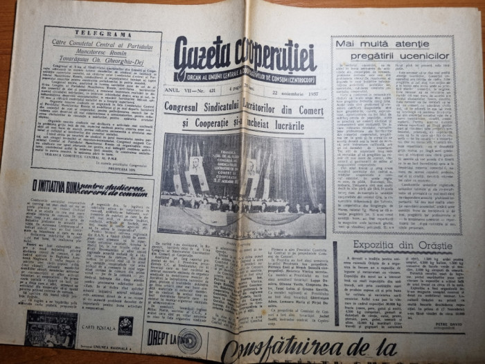 gazeta cooperatiei 22 noiembrie 1957-art. orastie,sfantu gheorghe,titu,izvoarele