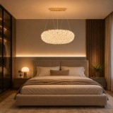 Candelabru LED modern cu cristal PRUGU, 42W, auriu, telecomanda