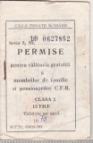 Bnk div CFR - Permise pentru calatorie gratuita - cls 2 - 1979, Romania de la 1950, Documente