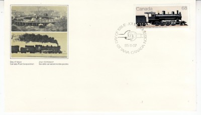 B16 - FDC - Canada - locomotive de epoca - 1985 foto