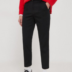 Sisley pantaloni femei, culoarea negru, mulata, medium waist