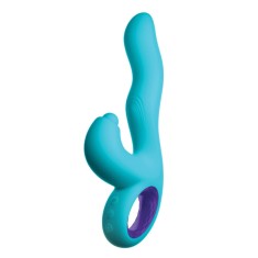 Vibrator Iepuras Klio Triple Action, 18 Moduri Stimulatoare, Silicon, USB, Turcoaz, 21.3 cm