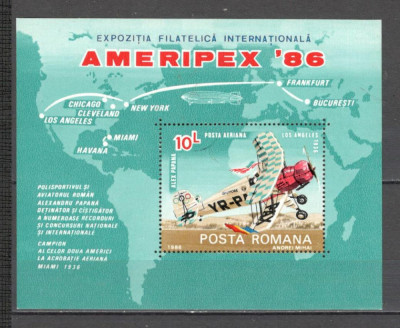 Romania.1986 Posta aeriana:Expozitia filatelica AMERIPEX-Bl. ZR.780 foto