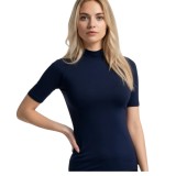 Cumpara ieftin Bluză tip maletă, cu m&acirc;necă scurtă,Slimfit din bumbac elastic &ndash; confort și stil &icirc;n fiecare zi - XL - Bleumarin