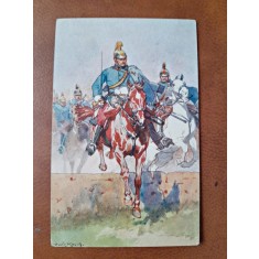Carte postala, desen ofiter in Dragon Regiment, inceput de secol XX