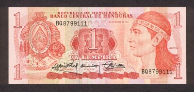 HONDURAS █ bancnota █ 1 Lempira █ 1989 █ P-68c █ UNC █ necirculata foto