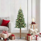 VidaXL Brad de Crăciun subțire Verde 150 cm PVC și lemn de PIN masiv 3394855