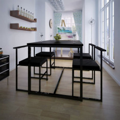 Set masa si scaune de bucatarie, negru, 5 piese foto