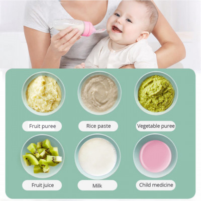 Sticla din silicon pentru bebelusi cu lingurita (Culoare: Verde) foto