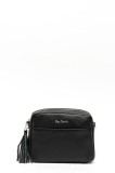 Pierre Cardin, Geanta de piele, cu bareta de umar si canaf, Negru