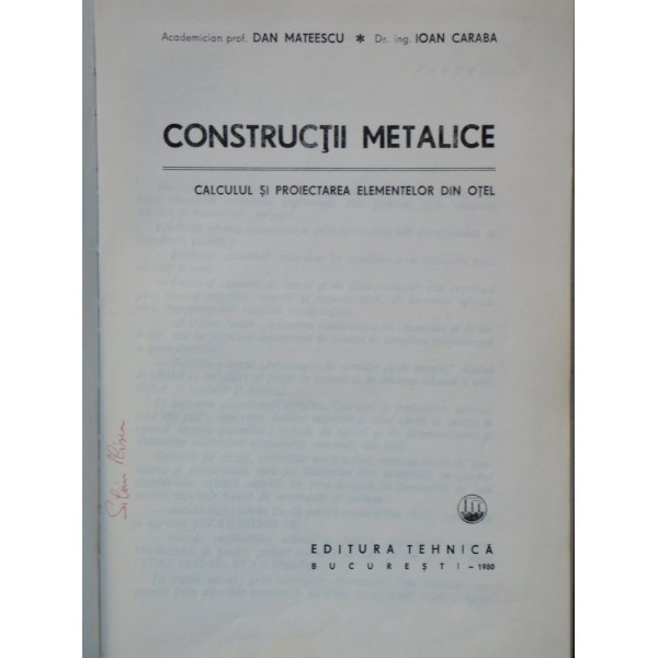 CONSTRUCTII METALICE - DAN MATEESCU