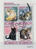 Timbre Djibouti 2020: Pisici, Serie Completa in Bloc, Coala CTO