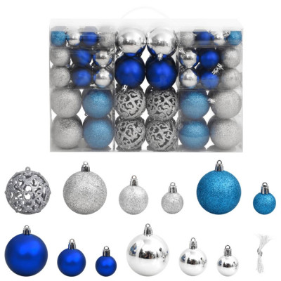 vidaXL Globuri de Crăciun 100 buc., albastru și argintiu, 3 / 4 / 6 cm foto