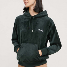 Superdry bluza femei, culoarea verde, cu glugă, neted