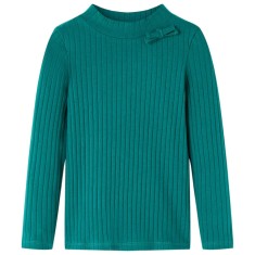 Tricou de copii cu m&acirc;neci lungi, tricot cu nervuri, verde &icirc;nchis, 140