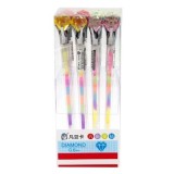 Pix cu gel CNX NO 323, 0. 8mm, cu capac, corp transparent, scris neon multicolor, cu figurine diamant
