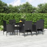 VidaXL Set de masă pentru grădină, 7 piese, cu perne, negru