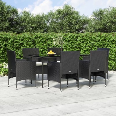 vidaXL Set de masă pentru grădină, 7 piese, cu perne, negru 3156617 foto