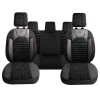 Set Huse Scaune Auto Panda Kas, material textil cu piele ecologica, cu fermoare pentru bancheta rabatabila, negru cu dungi rosii, 11 piese