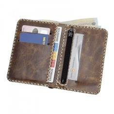 Portofel, personalizabil, din piele naturala, compartiment marunt, Jack 2 M, Maro antichizat