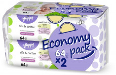 Happy Servetele umede Silk&amp;amp;amp;Cotton duo pack 64 x 2 foto