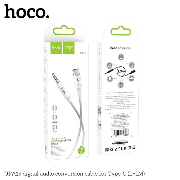 Cablu AUX Hoco Jack 3.5 mm la Type-C, UPA19, 1 m, Argintiu