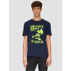 Tricou barbati cu maneca scurta, imprimeu in partea din fata si croiala Regular Fit, Bleumarin inchis, M