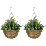 Outsunny Set 2 Plante Artificiale de Lavandă cu Ghiveci și C&acirc;rlig, &Oslash;25x34 cm, Verde și Violet | Aosom Romania
