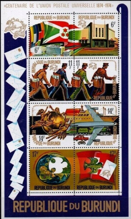BURUNDI 1974 - U.P.U. (Uniunea postala universala) aniv. 100 ani/ colita MNH