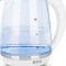 Cana electrica fierbator din sticla ECG RK 2020 alba, 2 L, 2200 W, lumina albastra de fundal