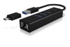 HUB extern Icy Box, porturi USB: USB 3.0 x 3, USB-C x 2, conectare prin USB w. adaptor la USB-C, Gigabit RJ45 x 1, aluminiu, negru, &quot;IB-HUB1419-LAN&quot; (
