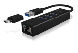 HUB extern Icy Box, porturi USB: USB 3.0 x 3, USB-C x 2, conectare prin USB w. adaptor la USB-C, Gigabit RJ45 x 1, aluminiu, negru, &quot;IB-HUB1419-LAN&quot; (