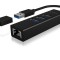 HUB extern Icy Box, porturi USB: USB 3.0 x 3, USB-C x 2, conectare prin USB w. adaptor la USB-C, Gigabit RJ45 x 1, aluminiu, negru, &quot;IB-HUB1419-LAN&quot; (