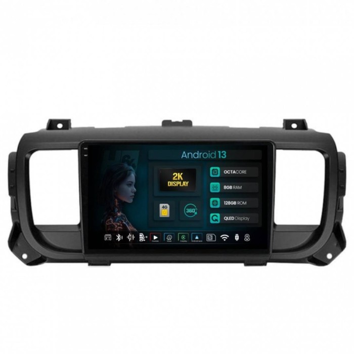 Navigatie 2K Toyota Proace (2016+) 8GB RAM Android 13 Octacore Slot Sim 4G DSP GPS Wi-FI Carplay Android Auto USB Bluetooth Waze Touchscreen 9.5 Inch