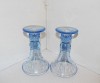 Sfesnice semicristal albastru, suflate &icirc;n mulaj, stil Art Deco, set 2 buc. - design IKEA, fabricate &icirc;n Italia