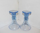 Sfesnice semicristal albastru, suflate &icirc;n mulaj, stil Art Deco, set 2 buc. - design IKEA, fabricate &icirc;n Italia