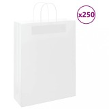 vidaXL Pungi de h&acirc;rtie 250 buc cu m&acirc;nere albe 32x12x42 cm