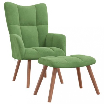 vidaXL Scaun de relaxare cu taburet, verde deschis, catifea foto