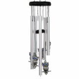 Clopotel de vant cu 5 tuburi sonore metalice pentru casa sau gradina, model Feng-Shui cu 6 bufnite, Pufo