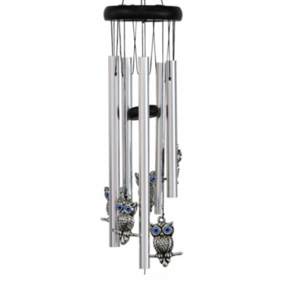 Clopotel de vant cu 5 tuburi sonore metalice pentru casa sau gradina, model Feng-Shui cu 6 bufnite, Pufo foto