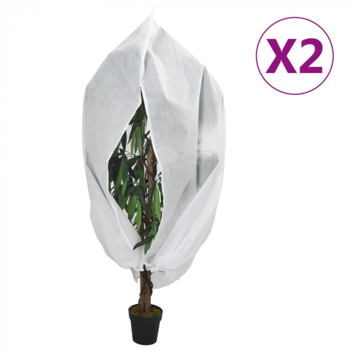 vidaXL Protecție de fleece plante cu fermoar, 2 buc, 70 g/m&sup2;, 1x1,55 m